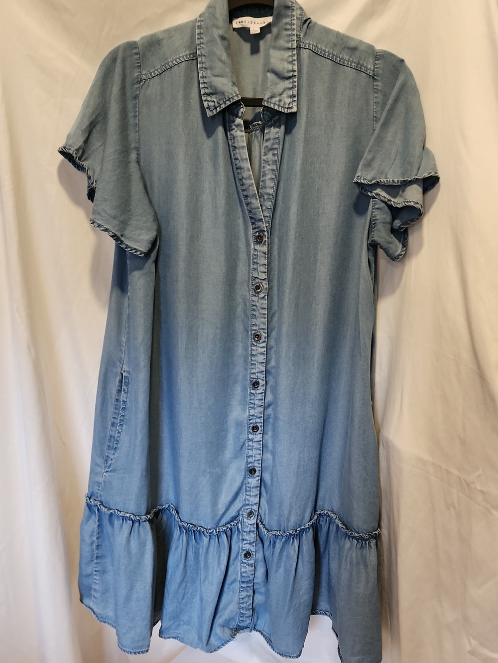 Jane + Delancey Soft Chambray Denim Button-front Dress With Gathered Flounce Hem